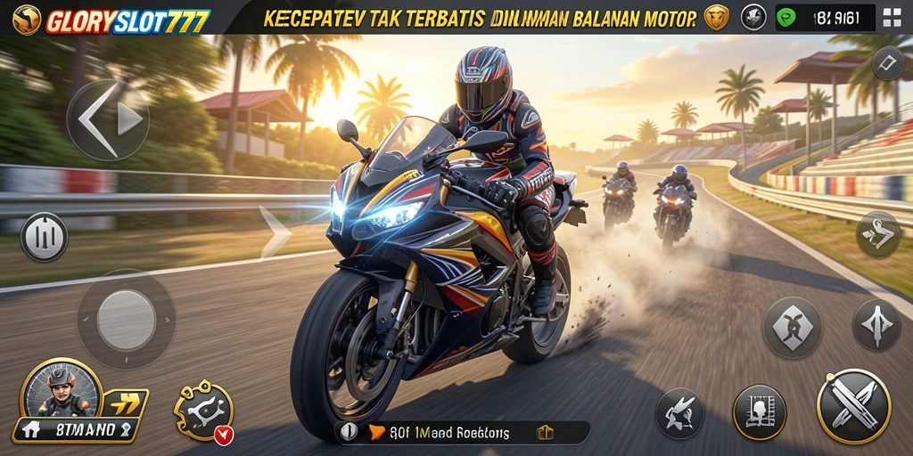 Screenshot menampilkan aksi balapan motor yang mendebarkan.