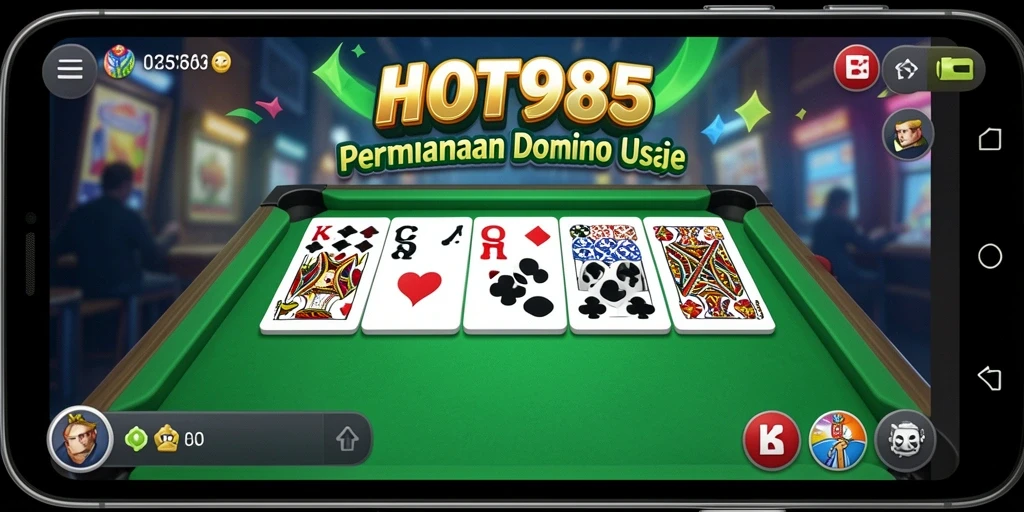 Screenshot gameplay HOT985 menampilkan suasana bermain domino yang seru.