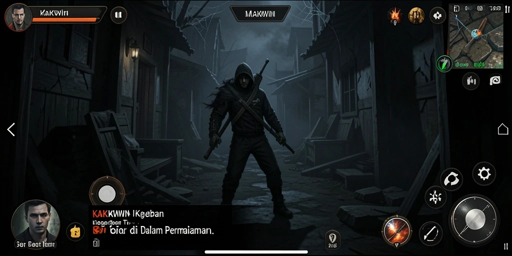 Screenshot menampilkan suasana menyeramkan di dalam permainan KAKWIN.