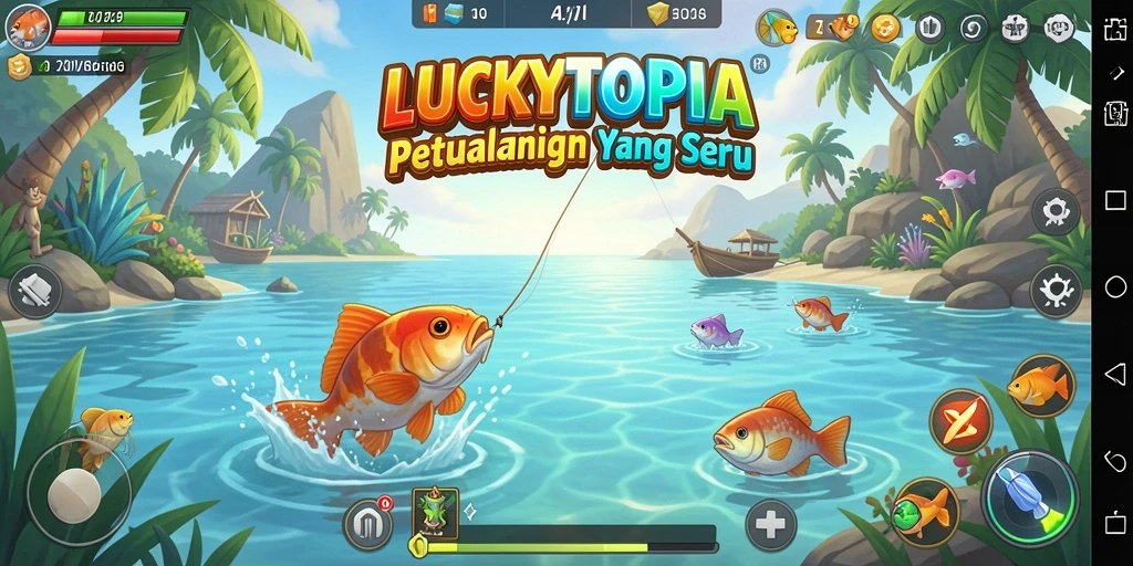 Tangkapan ikan yang memukau dalam gameplay LUCKYTOPIA.