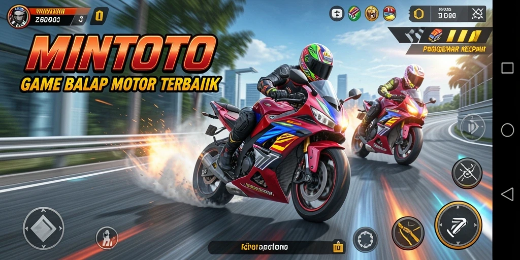 Screenshot MINTOTO menampilkan aksi balap motor yang mendebarkan.