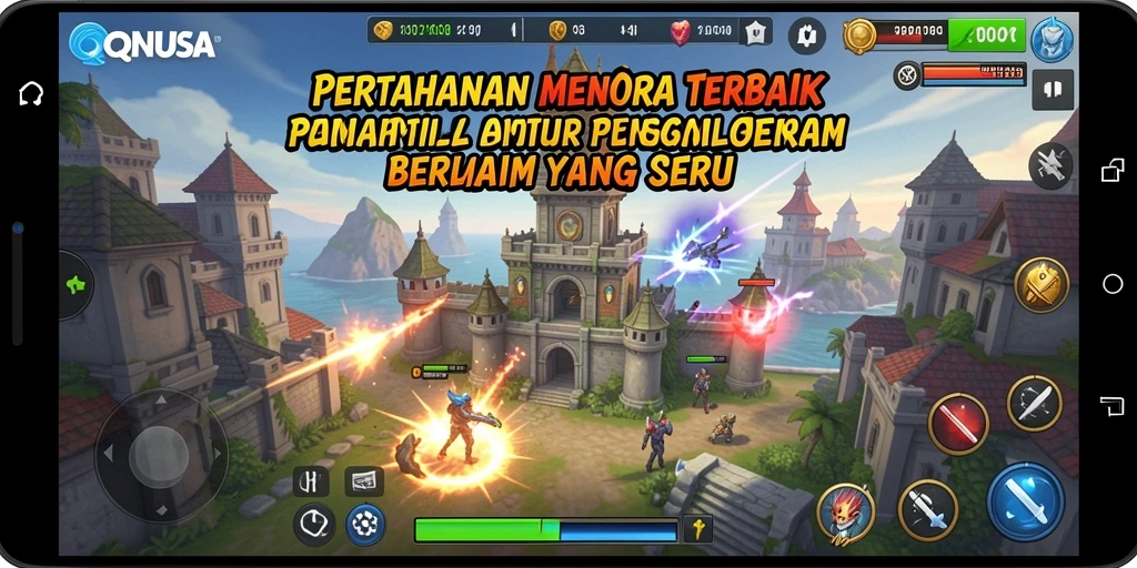 Tampilan menarik dari gameplay QQNUSA di Tower Defense.