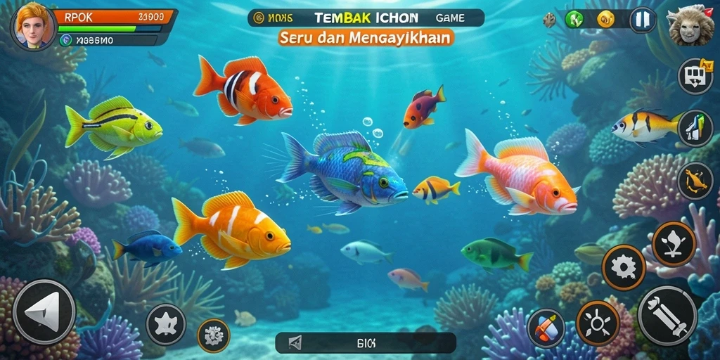 Screenshot gameplay RPOK menampilkan aksi tembak ikan yang seru.