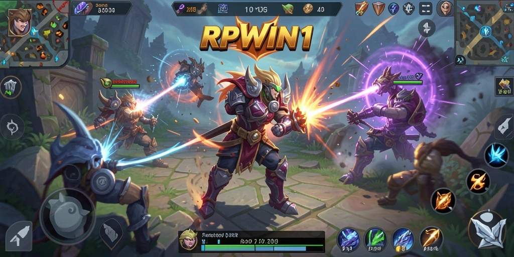 Tampilan seru gameplay RPWIN1 dalam MOBA.