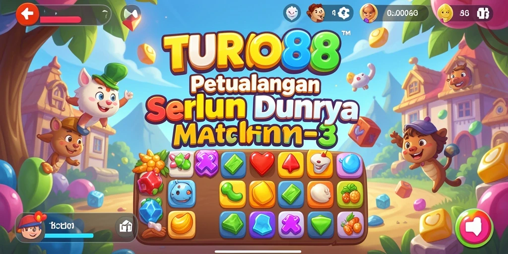 Menampilkan gameplay seru dari TURBO88 dengan kombinasi match-3.